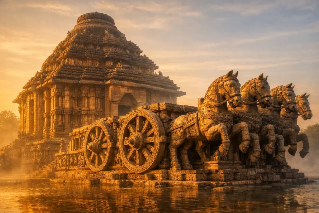 Konark Sun Temple chariot structure with carved wheels and horses