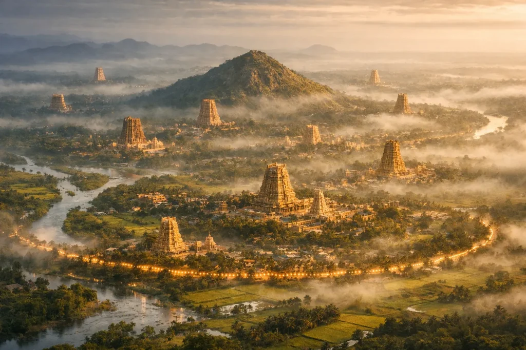 Temple towers around delta region