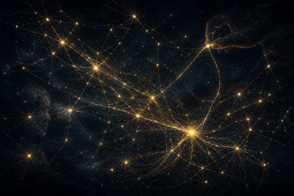 Abstract illustration of connected historical events representing pattern recognition across cycles